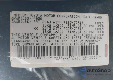 2000 Lexus Rx 300 z USA, uszkodzony, nr VIN JT6HF10U3Y0130965